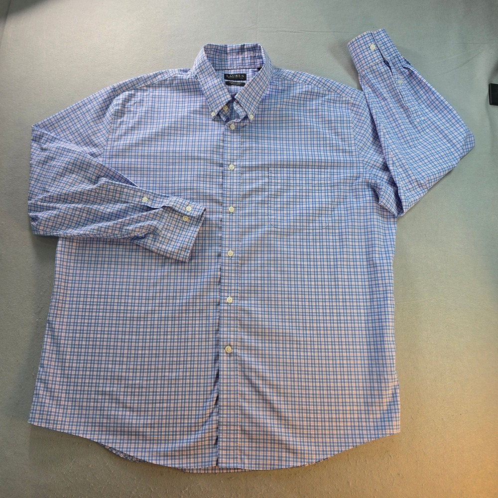 Lauren Ralph Lauren Men's 2XL Blue Pink Plaid Stretch Dress Shirt Preppy